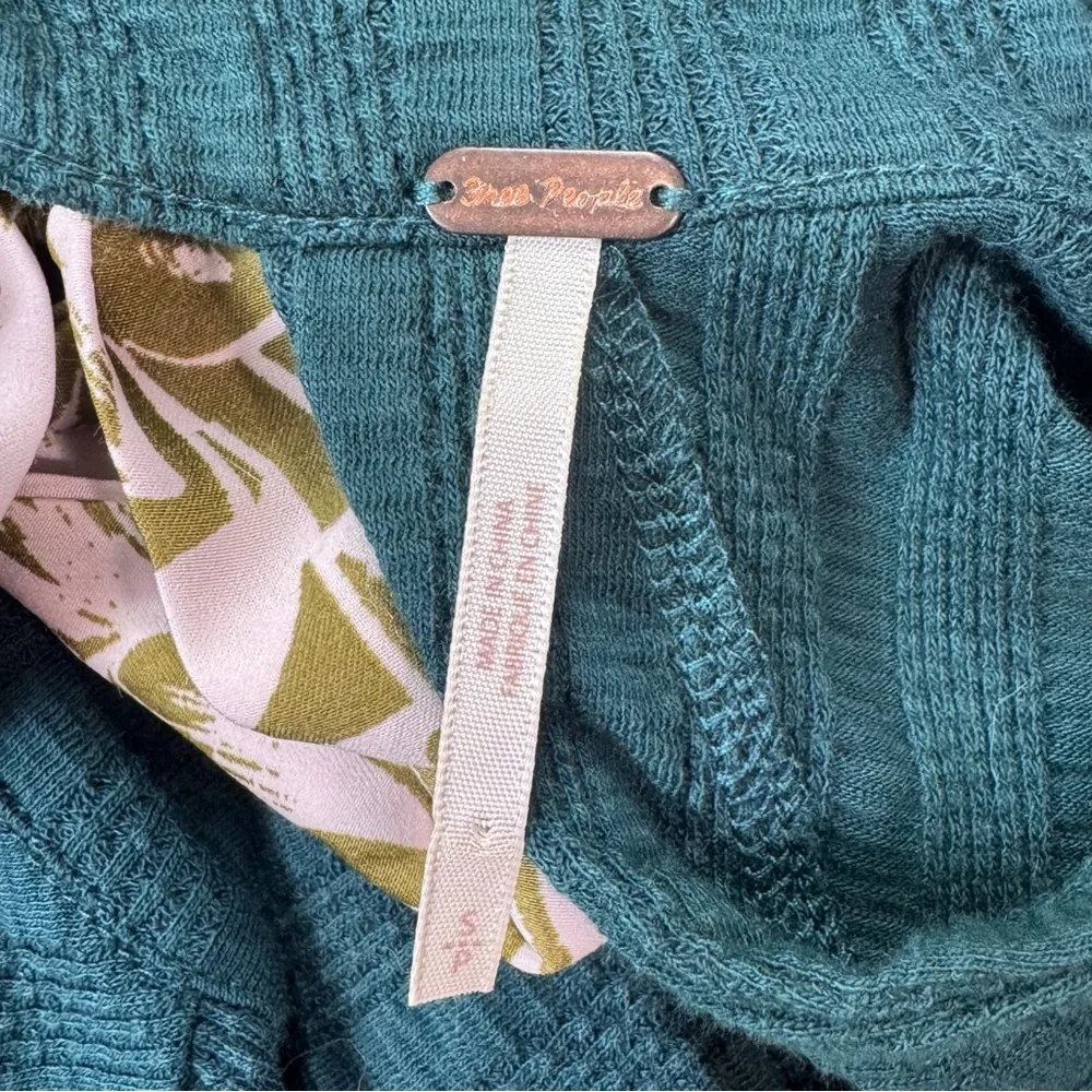 Free People Long Sleeve Top Knit Tie Back Green Teal Size Small